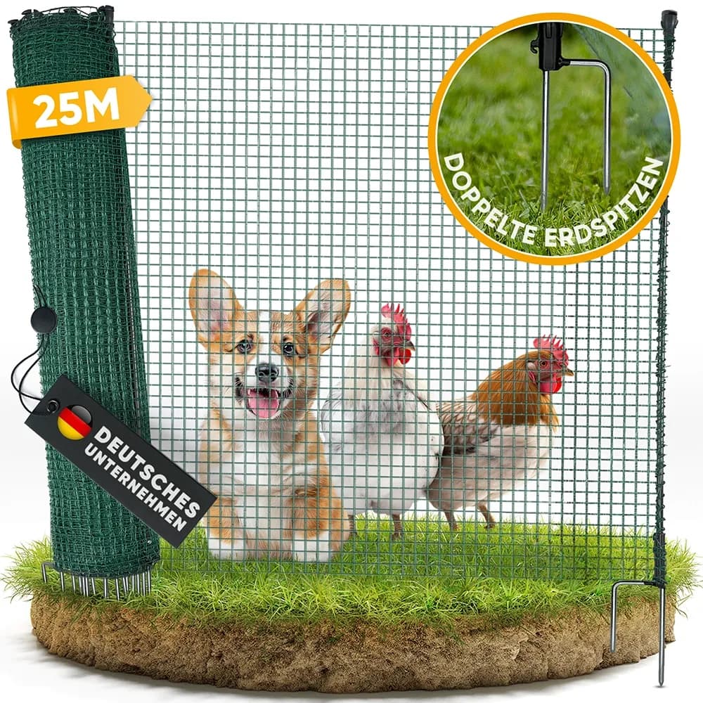 25m NATURIZ® Weidezaun - mobiler Hundezaun & Hühnerzaun (80cm Höhe) - Produktbild